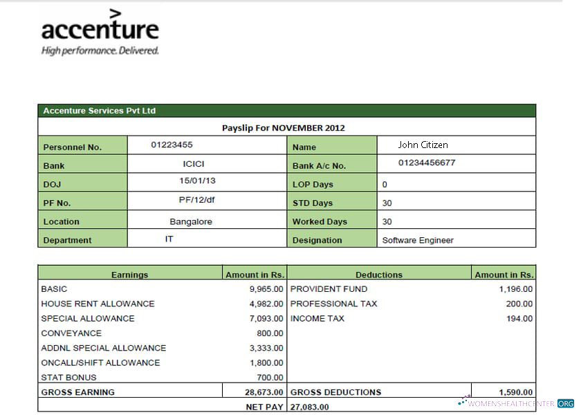 Download IRELAND ACCENTURE IT company earning statement in Word and PDF formats Photoshop template
